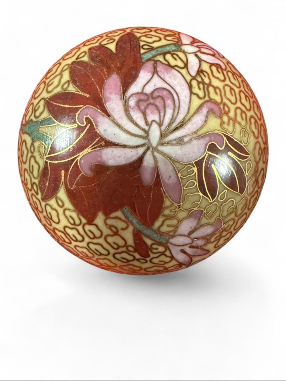 Japanese cloisonné trinket box w Lotus flower design
